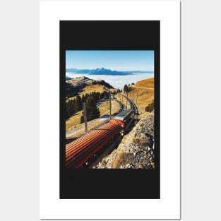 Cogwheel Train on Mount Rigi With Alpine Range in Background Posters and Art